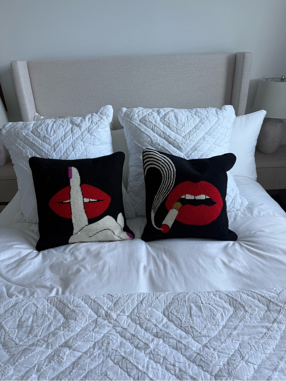 Jonathan Adler Decorative Throw Pillows with Red Lip Design